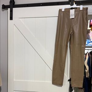 Zara Tan Faux Leather Chinos